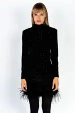 ABITO IN VELLUTO NERO PIUME E STRASS Le Volière