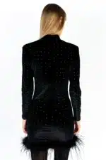 ABITO IN VELLUTO NERO PIUME E STRASS Le Volière
