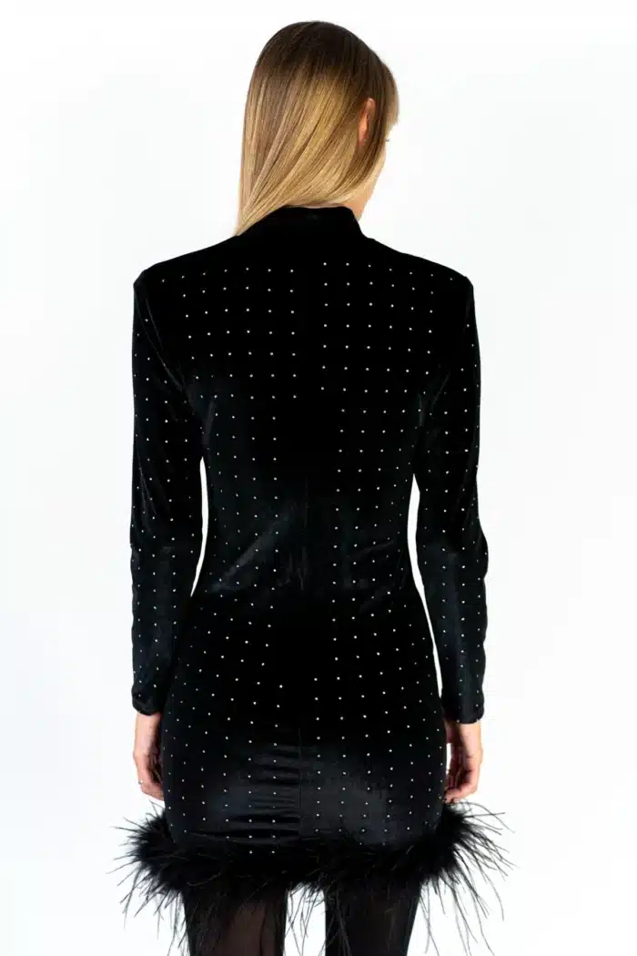 ABITO IN VELLUTO NERO PIUME E STRASS Le Volière