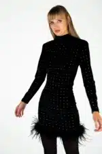 ABITO IN VELLUTO NERO PIUME E STRASS Le Volière