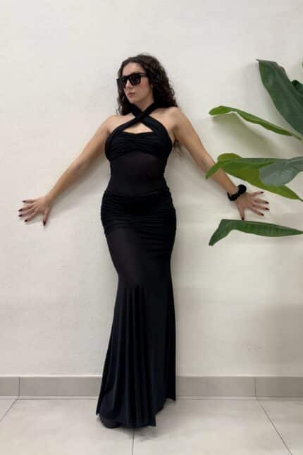 ABITO LUNGO NERO LONG DRESS XENA Aniye By