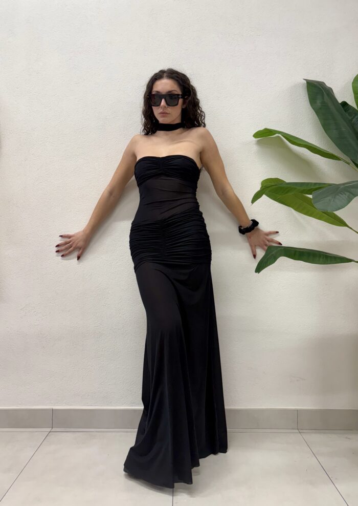 ABITO LUNGO NERO LONG DRESS XENA Aniye By