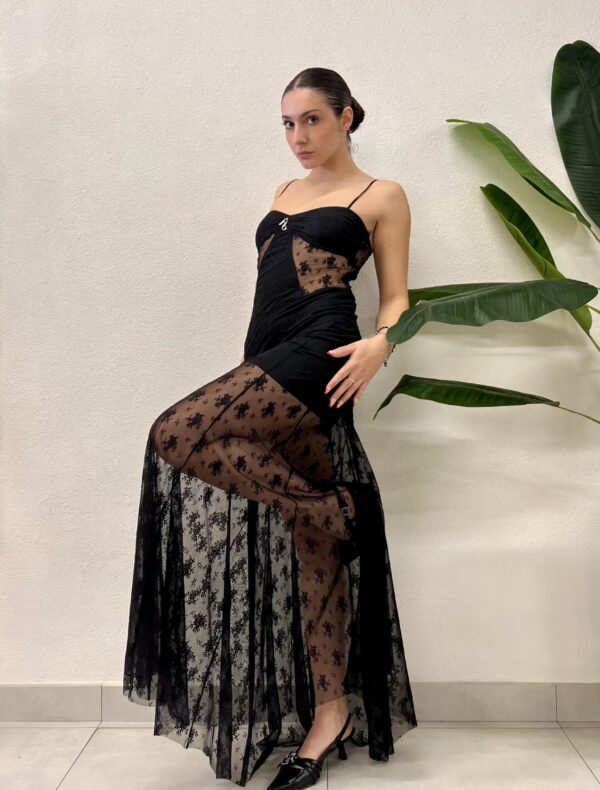 ABITO PIZZO NERO LONG DRESS ZIRA Aniye By