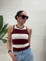 TOP CANOTTA RIGHE BIANCHE E BORDEAUX Kontatto