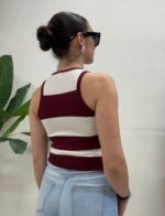 TOP CANOTTA RIGHE BIANCHE E BORDEAUX Kontatto