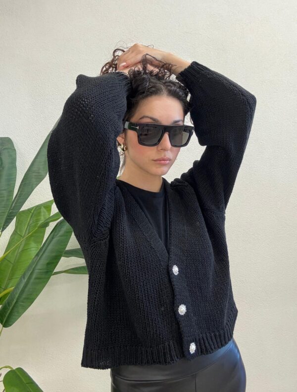 CARDIGAN NERO BOTTONI GIOIELLO Haveone