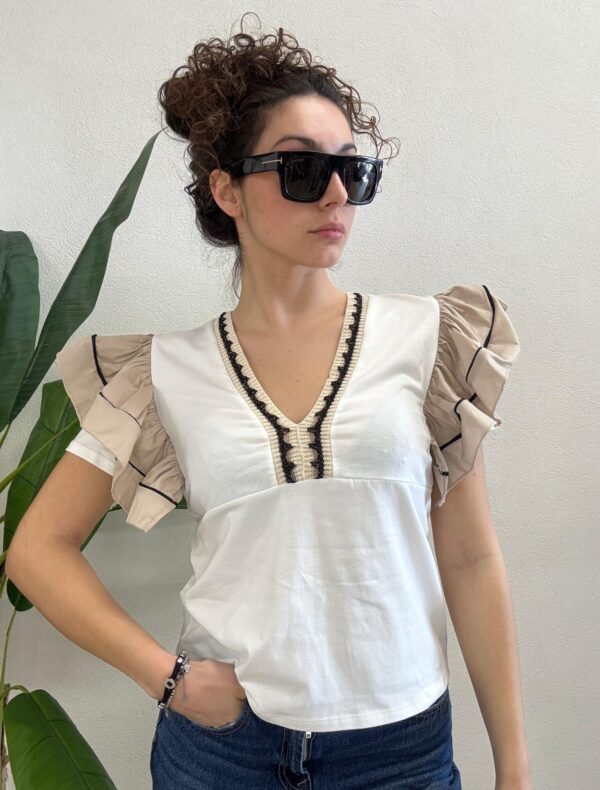 T-SHIRT VOLANT BEIGE Haveone