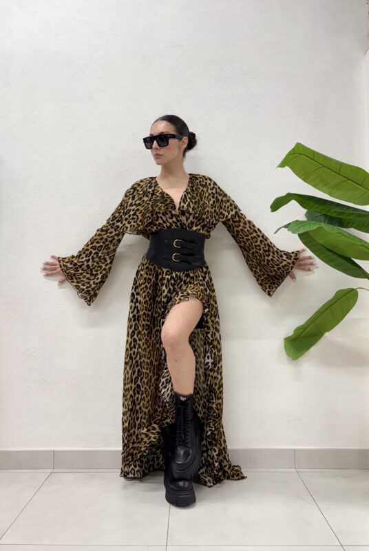 ABITO ANIMALIER CAPE LONG DRESS LILY Aniye By