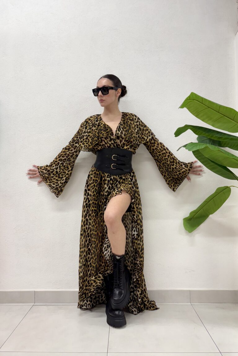 ABITO ANIMALIER CAPE LONG DRESS LILY Aniye By