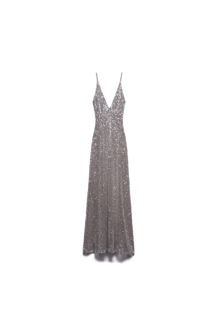 ABITO LUNGO PAILLETTES ARGENTO LONG DRESS ROSE Aniye By