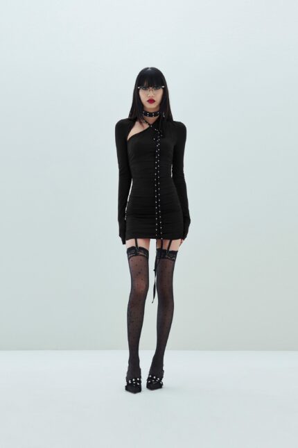ABITO TUBINO NERO CRIMPED DRESS DEMI Aniye By