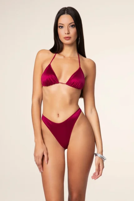 BIKINI TRIANGOLO IN RASO BORDEAUX Effek