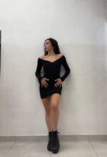ABITO NERO "V" NECK DRESS SANDY Aniye By