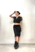 BOLERINO GILET NERO E PIZZO Denny Rose