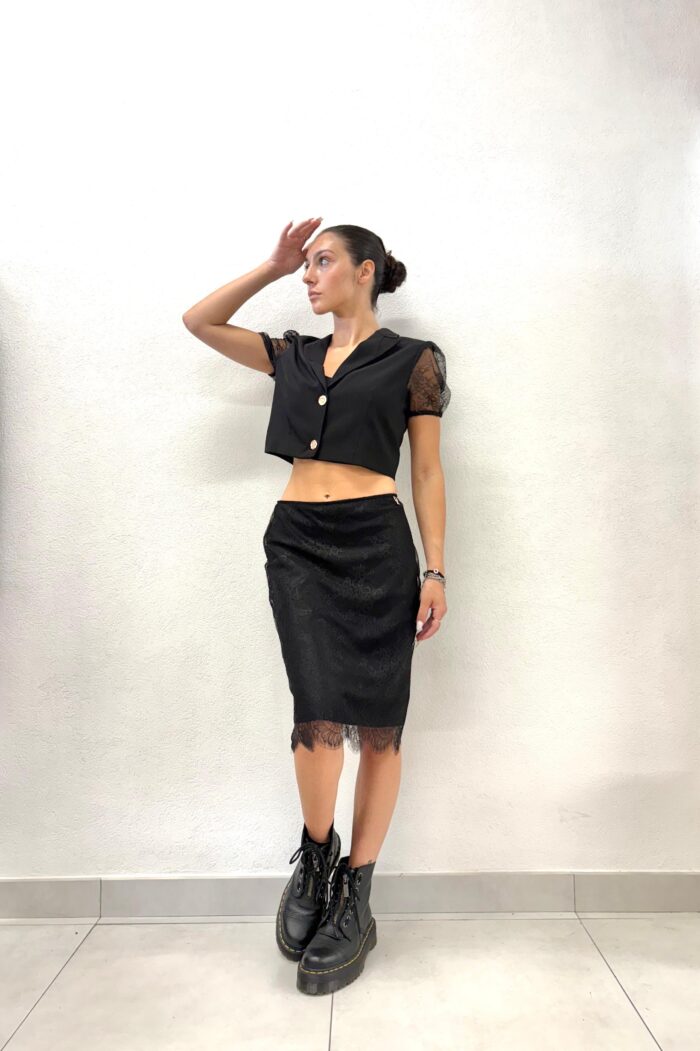 BOLERINO GILET NERO E PIZZO Denny Rose