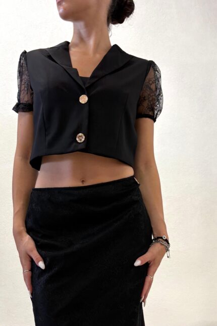 GILET NERO E PIZZO Denny Rose