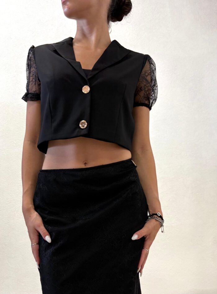 GILET NERO E PIZZO Denny Rose
