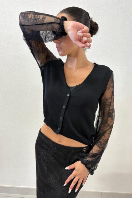 CARDIGAN NERO E PIZZO Denny Rose
