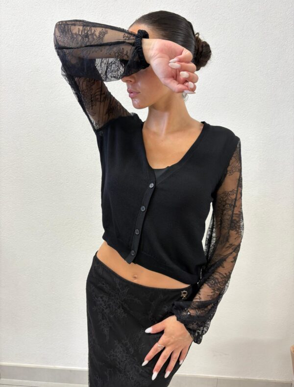 CARDIGAN NERO E PIZZO Denny Rose