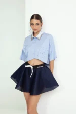 CAMICIA CROP AZZURRA STRASS Odi et Amo