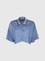 CAMICIA CROP AZZURRA STRASS Odi et Amo