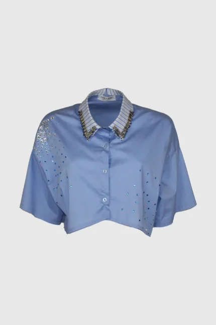 CAMICIA CROP AZZURRA STRASS Odi et Amo