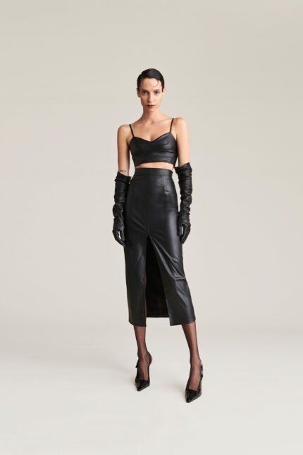 GONNA ECOPELLE NERA LONGUETTE CARLY Aniye By