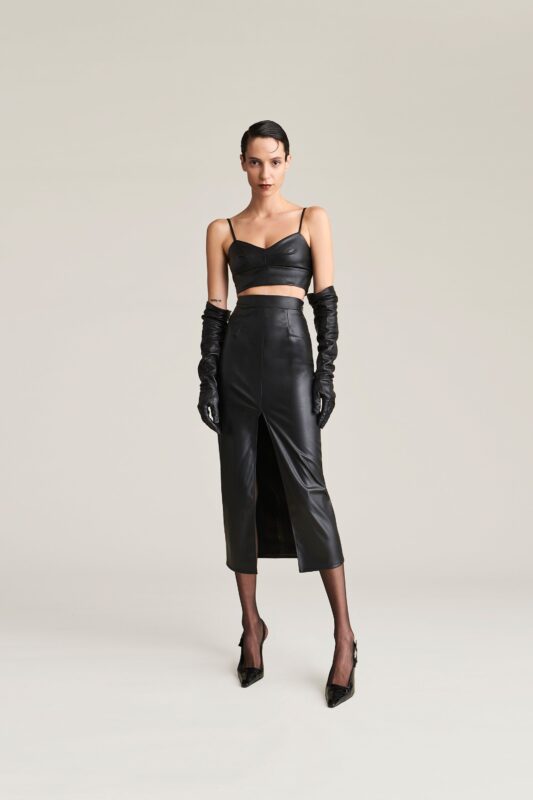GONNA ECOPELLE NERA LONGUETTE CARLY Aniye By
