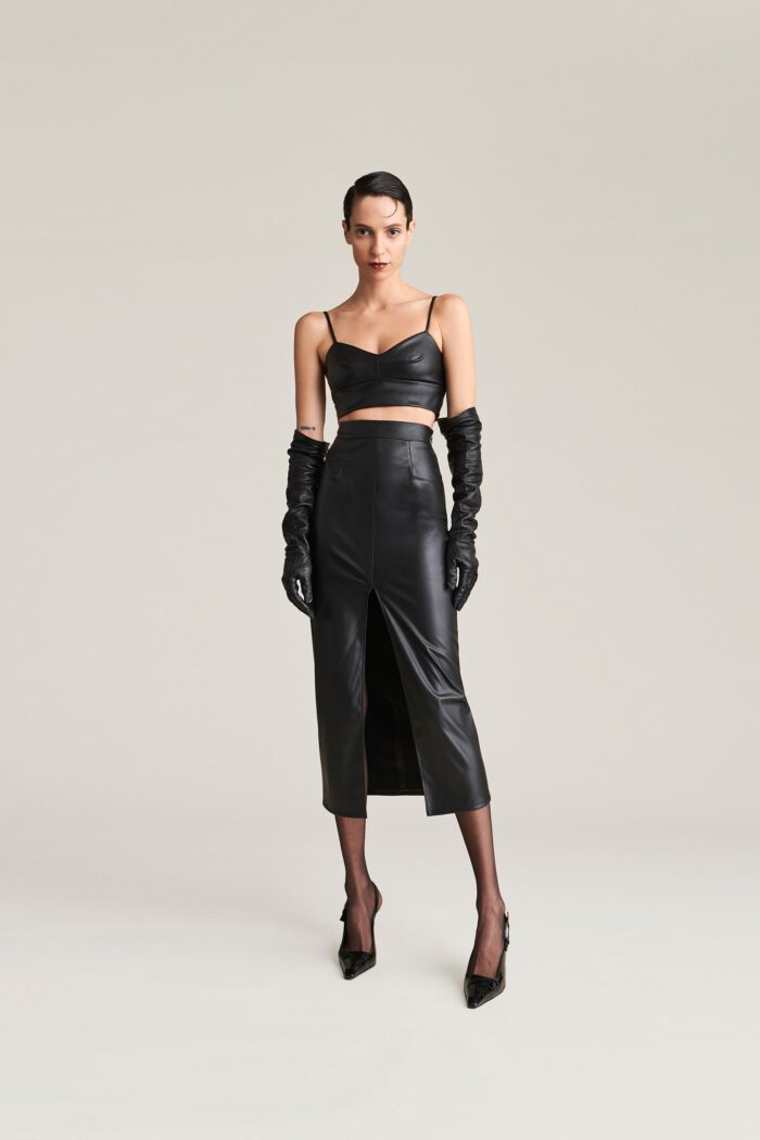 GONNA ECOPELLE NERA LONGUETTE CARLY Aniye By