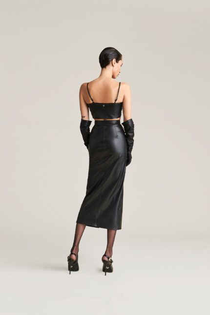 GONNA ECOPELLE NERA LONGUETTE CARLY Aniye By