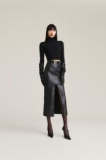 GONNA ECOPELLE NERA LONGUETTE CARLY Aniye By
