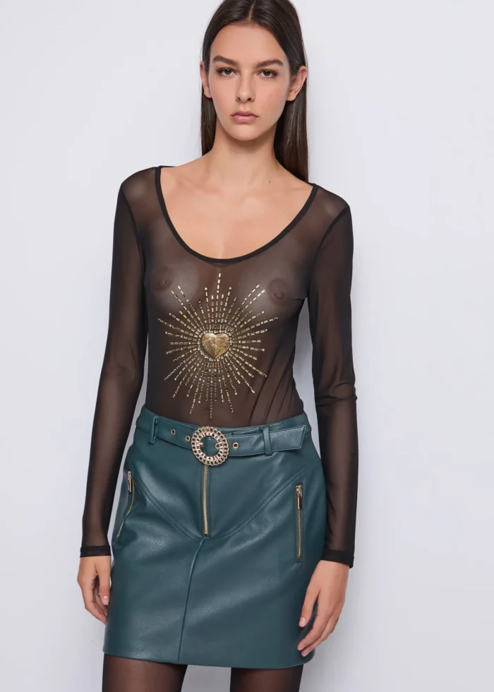 BODY TRASPARENTE CUORE E STRASS Denny Rose