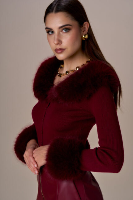 CARDIGAN BORDEAUX ECOPELLICCIA No Secrets