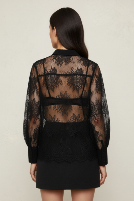 CAMICIA PIZZO NERO CHEMISETTE LACE Aniye By