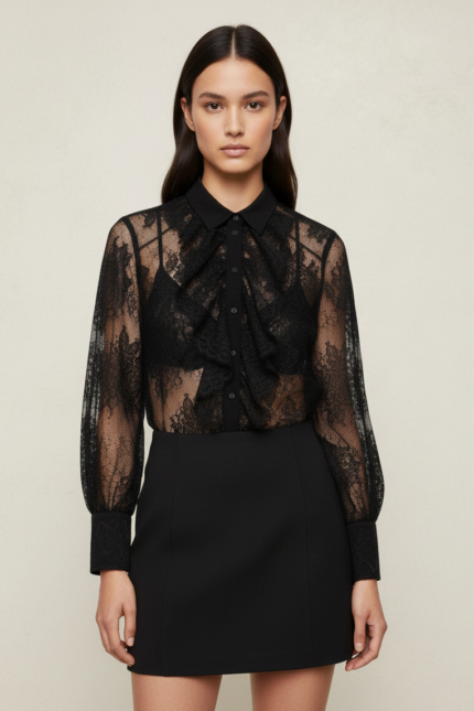 CAMICIA PIZZO NERO CHEMISETTE LACE Aniye By
