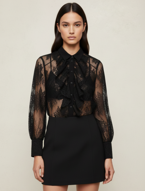 CAMICIA PIZZO NERO CHEMISETTE LACE Aniye By