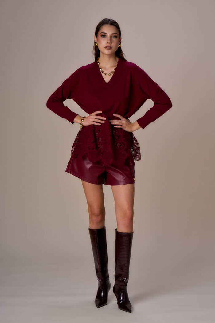 MAGLIA PULL BORDEAUX MACRAME’ No Secrets
