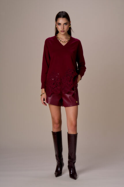 MAGLIA PULL BORDEAUX MACRAME’ No Secrets