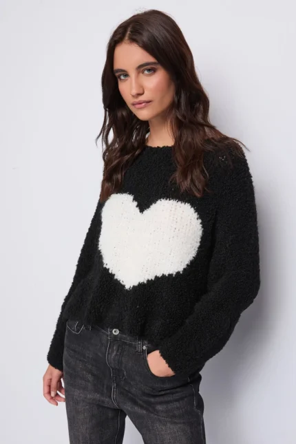 MAGLIA PULL NERA CUORE LATTE Denny Rose