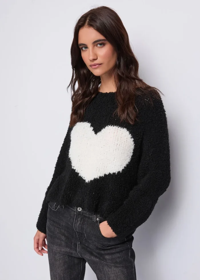 MAGLIA PULL NERA CUORE LATTE Denny Rose