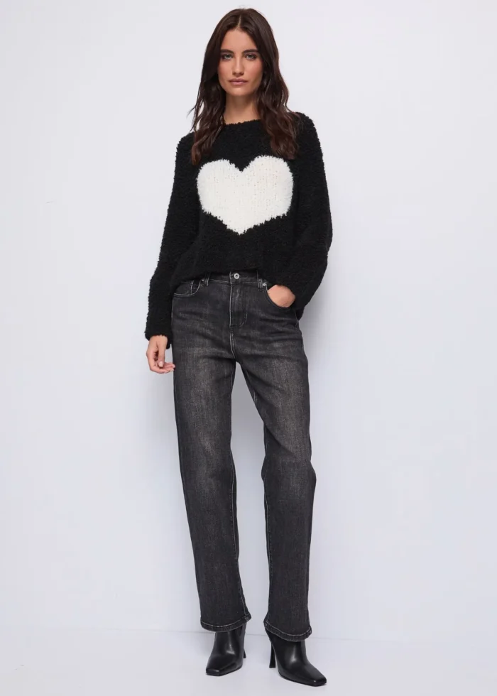 MAGLIA PULL NERA CUORE LATTE Denny Rose