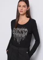MAGLIA T-SHIRT NERA CASCATA STRASS Denny Rose