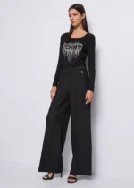 MAGLIA T-SHIRT NERA CASCATA STRASS Denny Rose
