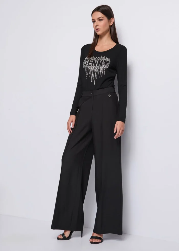 MAGLIA T-SHIRT NERA CASCATA STRASS Denny Rose