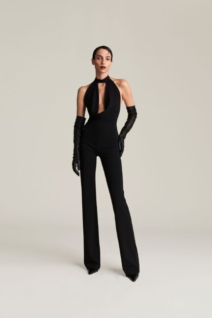 TUTA INTERA NERA JABOT JUMPSUIT SIENNA Aniye By