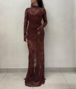 ABITO IN PIZZO BORDEAUX LONG DRESS ODETTE Aniye