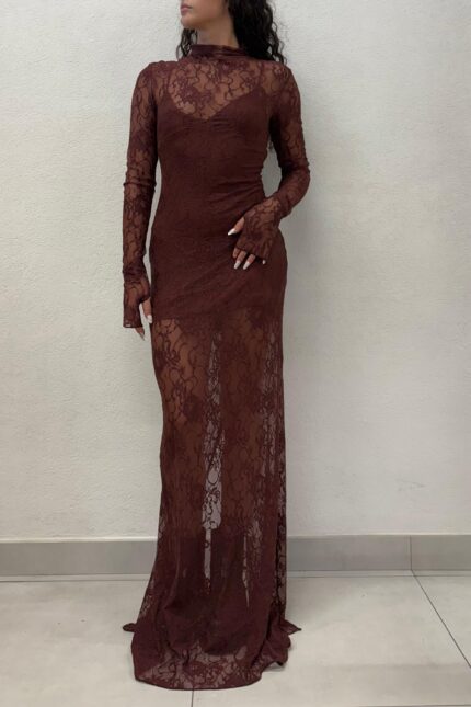 ABITO IN PIZZO BORDEAUX LONG DRESS ODETTE Aniye