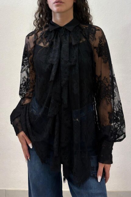 CAMICIA IN PIZZO NERO CHEMISETTE LACE Aniye By