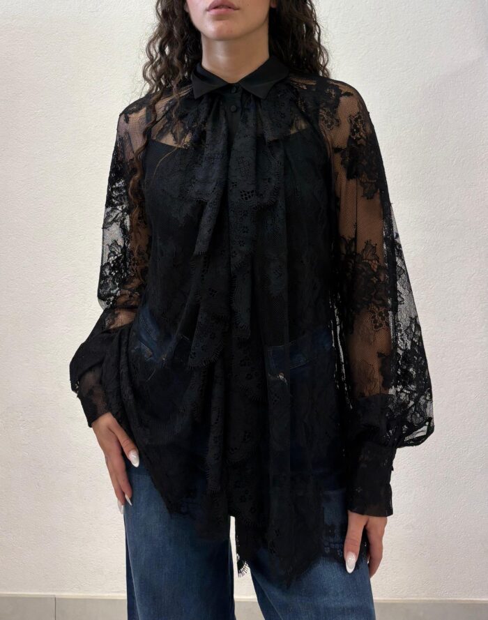 CAMICIA IN PIZZO NERO CHEMISETTE LACE Aniye By