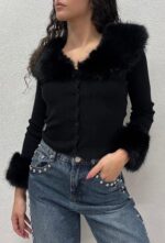 CARDIGAN NERO ECOPELLICCIA No Secrets